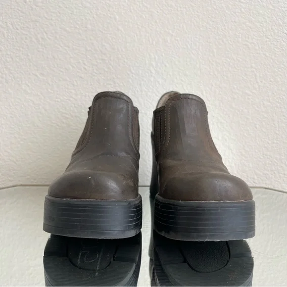 LOWER EAST SIDE Vintage Y2K Brown Faux Leather Chunky Platform Heeled Ankle Boot - Picture 10 of 14